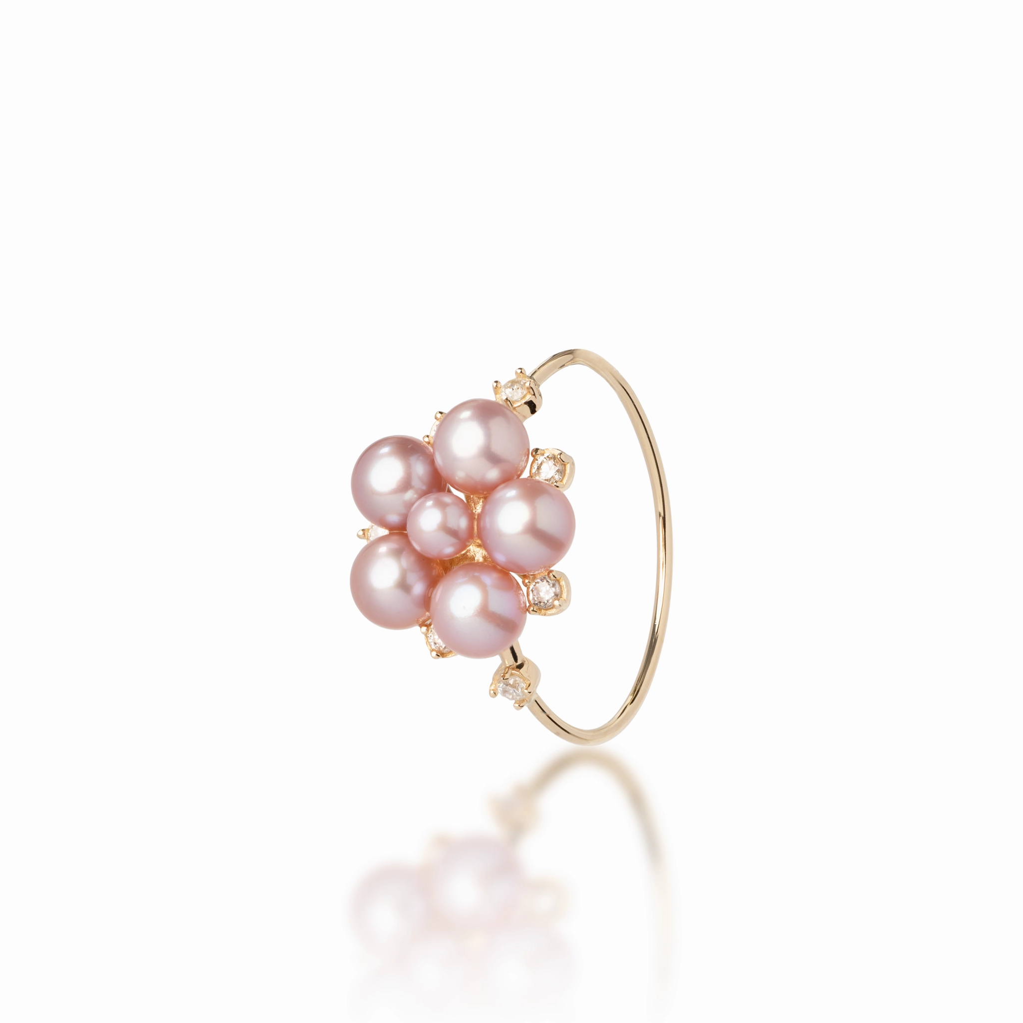 Tiny Bubbles Lavender Freshwater Pearl Ring in Gold with Diamonds Lush Accent