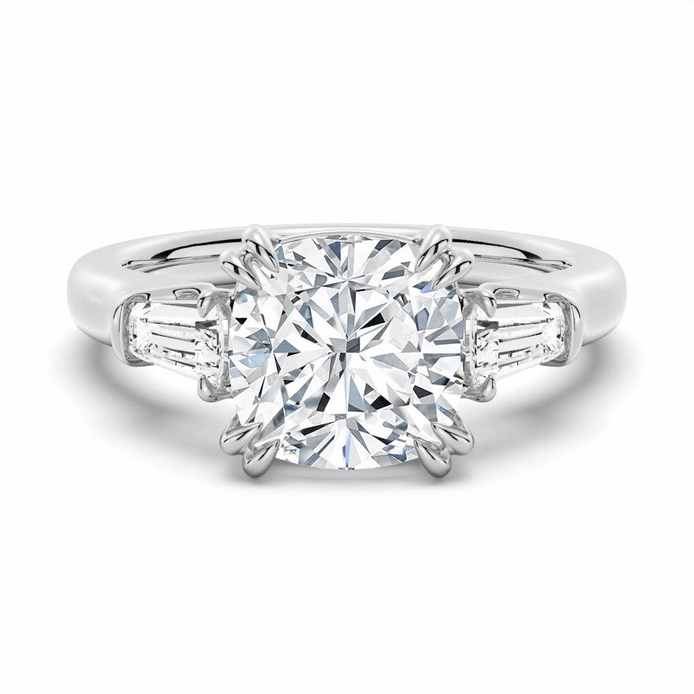 Casual Classic Luxury Touch Design Cushion Cut Moissanite Engagement Ring with Tapered Baguette Side Stones