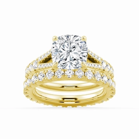 Cushion Cut Split Shank Moissanite Ring Set with Matching Wedding Band Elegant Style Pieces