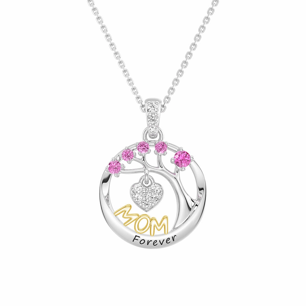 Quick Spark Custom Birthstone "Mom Forever" Tree of Life Necklace with Heart Pendant