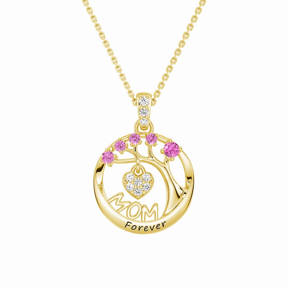 Clear Style Model Ready Custom Birthstone "Mom Forever" Tree of Life Necklace with Heart Pendant
