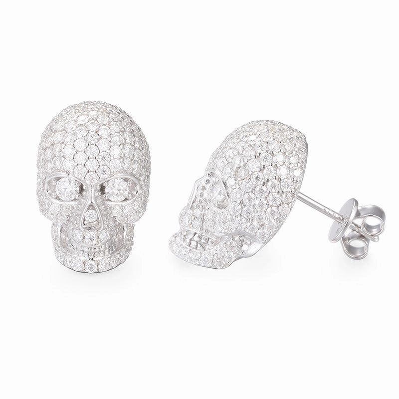 Timeless Shine Craftwork Chic Form Skull Moissanite Earrings in 925 Sterling Silver - Yellow Gold and White Gold Finish