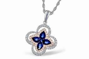 occasional wear Simple Detail 14K Rose & White Gold Pear Shaped Blue Sapphires and Diamond Floral Cluster Halo Necklace