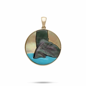 Whale Tail Mother of Pearl & Turquoise Pendant in Gold - 22mm Weekend Piece Casual Pair