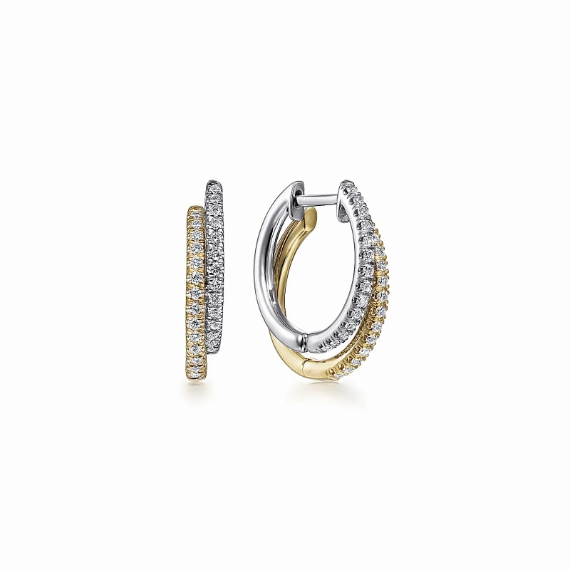 Radiant Gem Elegant Pieces 14K Yellow-White Gold Layered 15mm Diamond Huggie Earrings