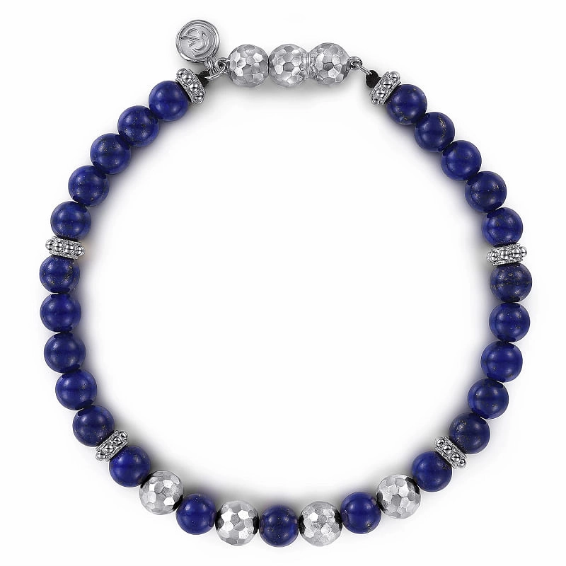 Handcrafted Jewelry 925 Sterling Silver and Lapis Beaded Bracelet