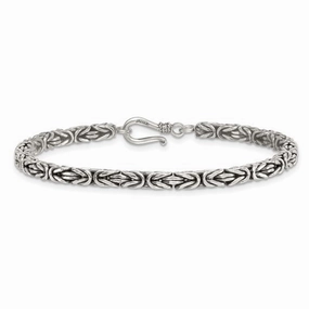 Glamorous Mood Sterling Silver Antiqued 4.0mm Byzantine 8 Inch Hook Clasp Mens Bracelet