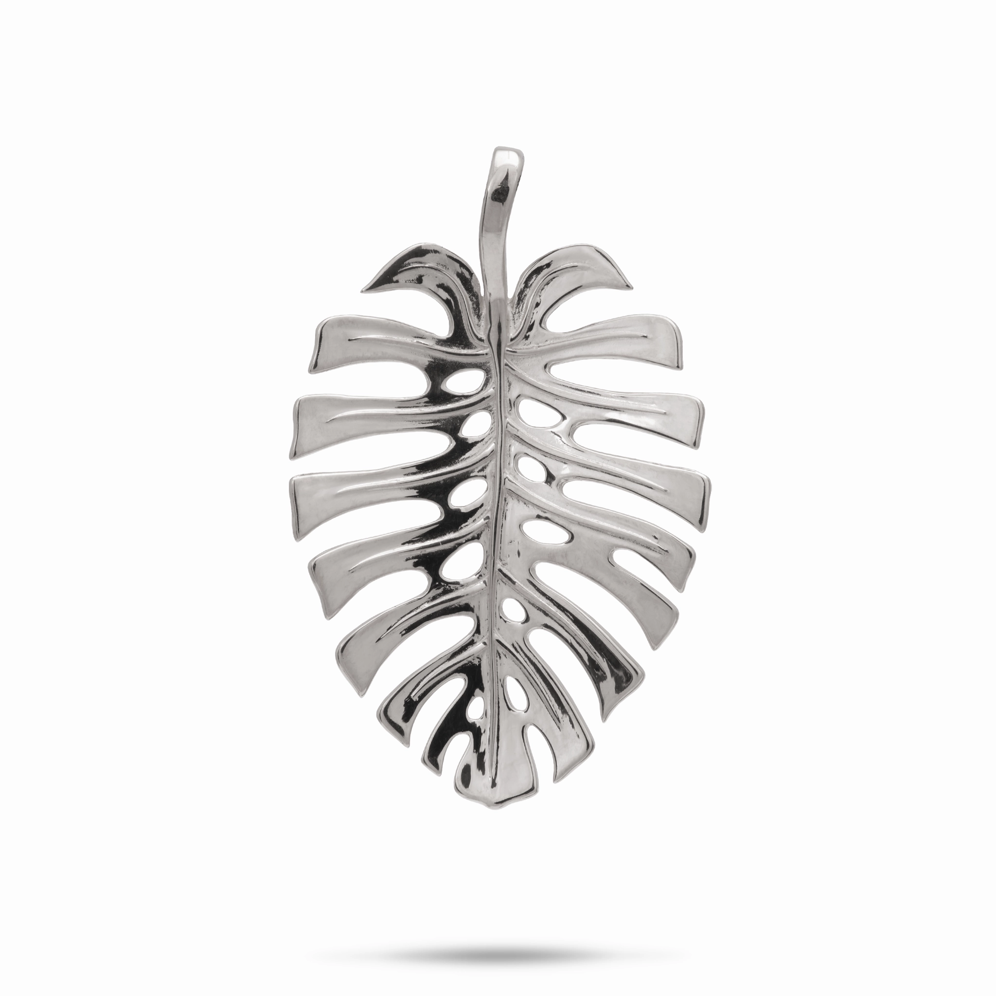Monstera Pendant in White Gold - 30mm Shine Effect Contemporary Accent