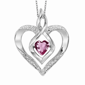 Fashionable Accent Sterling Silver Created Pink Tourmaline and Diamond Heart Shaped Necklace