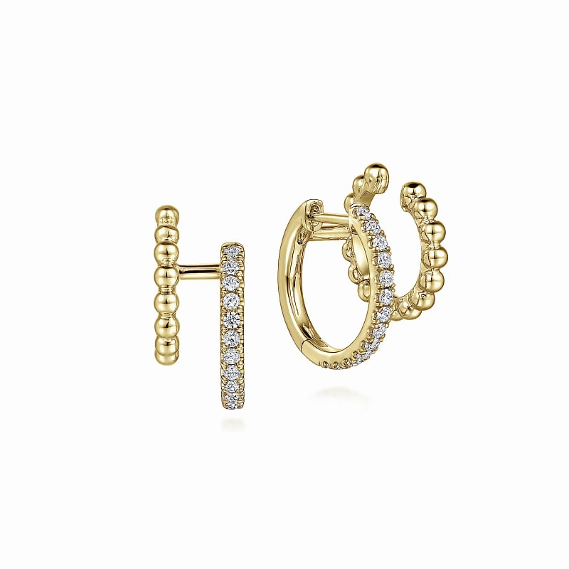 Work Outfit 14K Yellow Gold Diamond Huggie And Bujukan Cuff Earrings