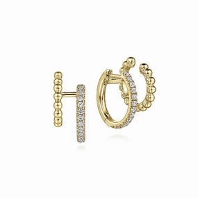 Work Outfit 14K Yellow Gold Diamond Huggie And Bujukan Cuff Earrings