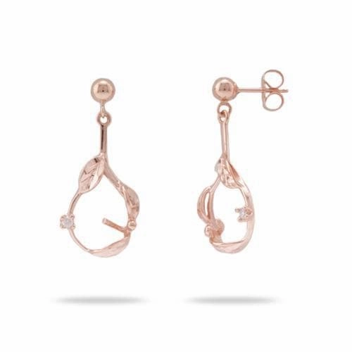 Pick A Pearl Maile Earrings Mountings in Rose Gold with Diamonds Opulent Detail Lightweight Accent