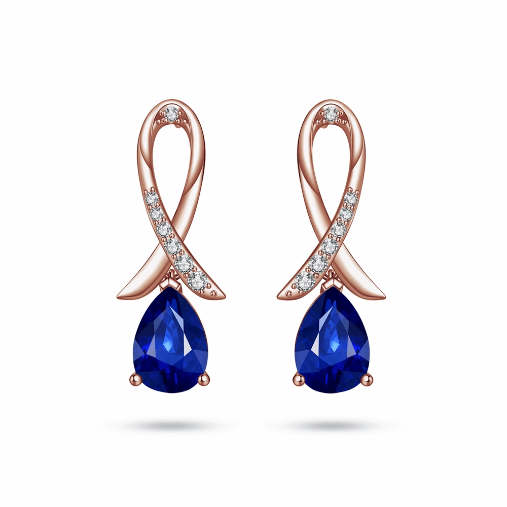 "Blue For Pink" Sapphire Earrings With Pav?? Ribbon Instant Edge