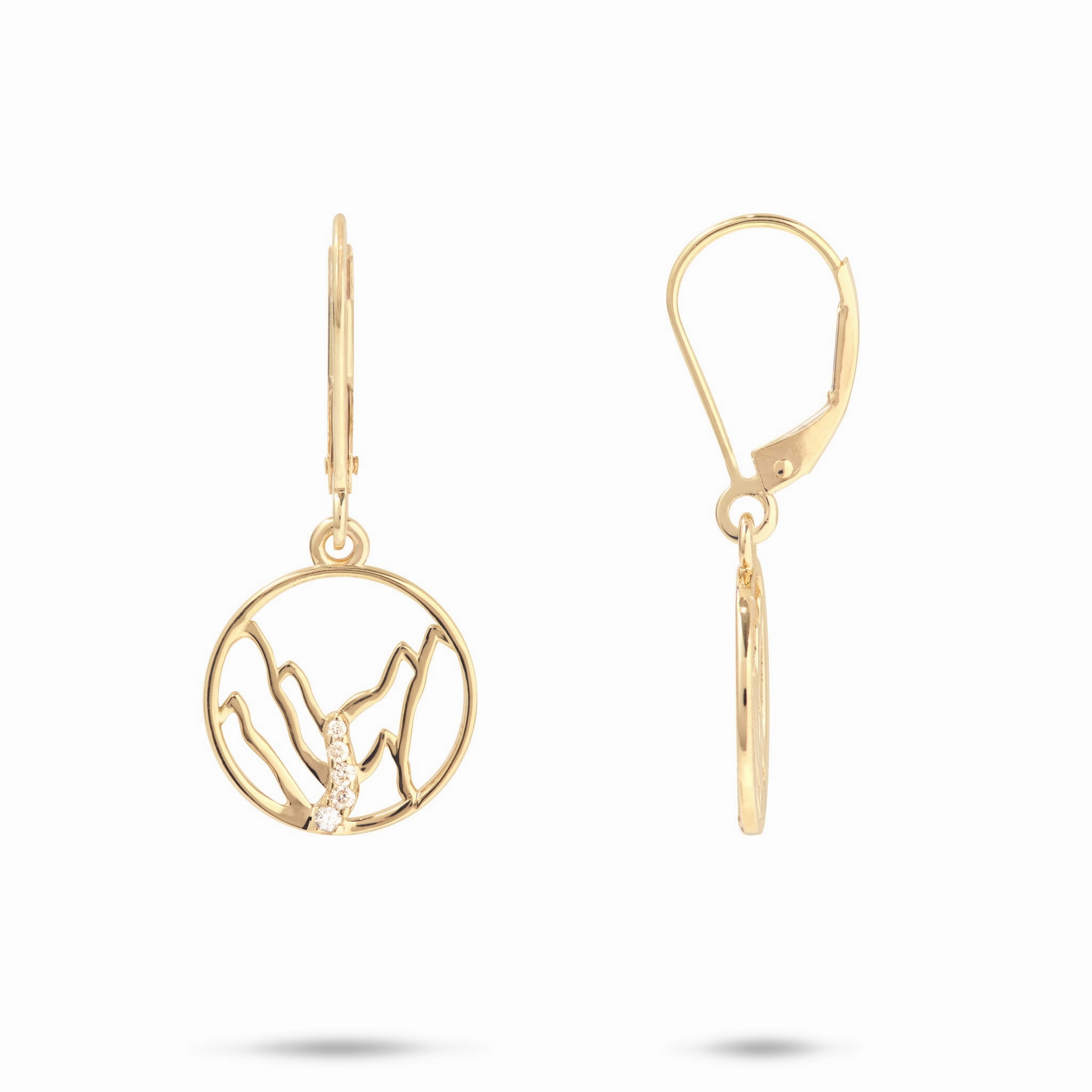 Ko?olau Waterfall Earrings in Gold with Diamonds - 13mm Glistening Look
