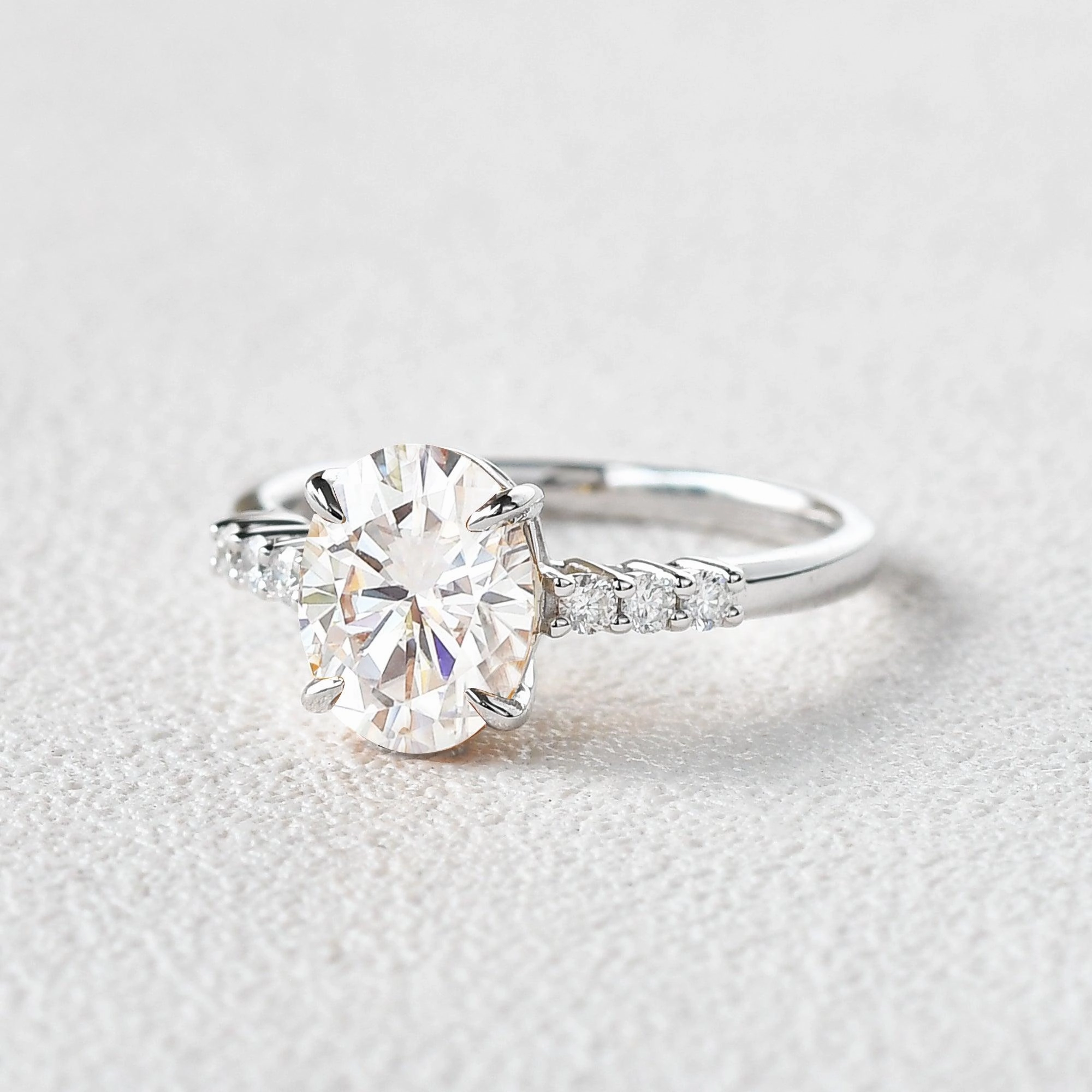 Oval Cut Moissanite White Gold Ring Silky Finish Chic Silhouette