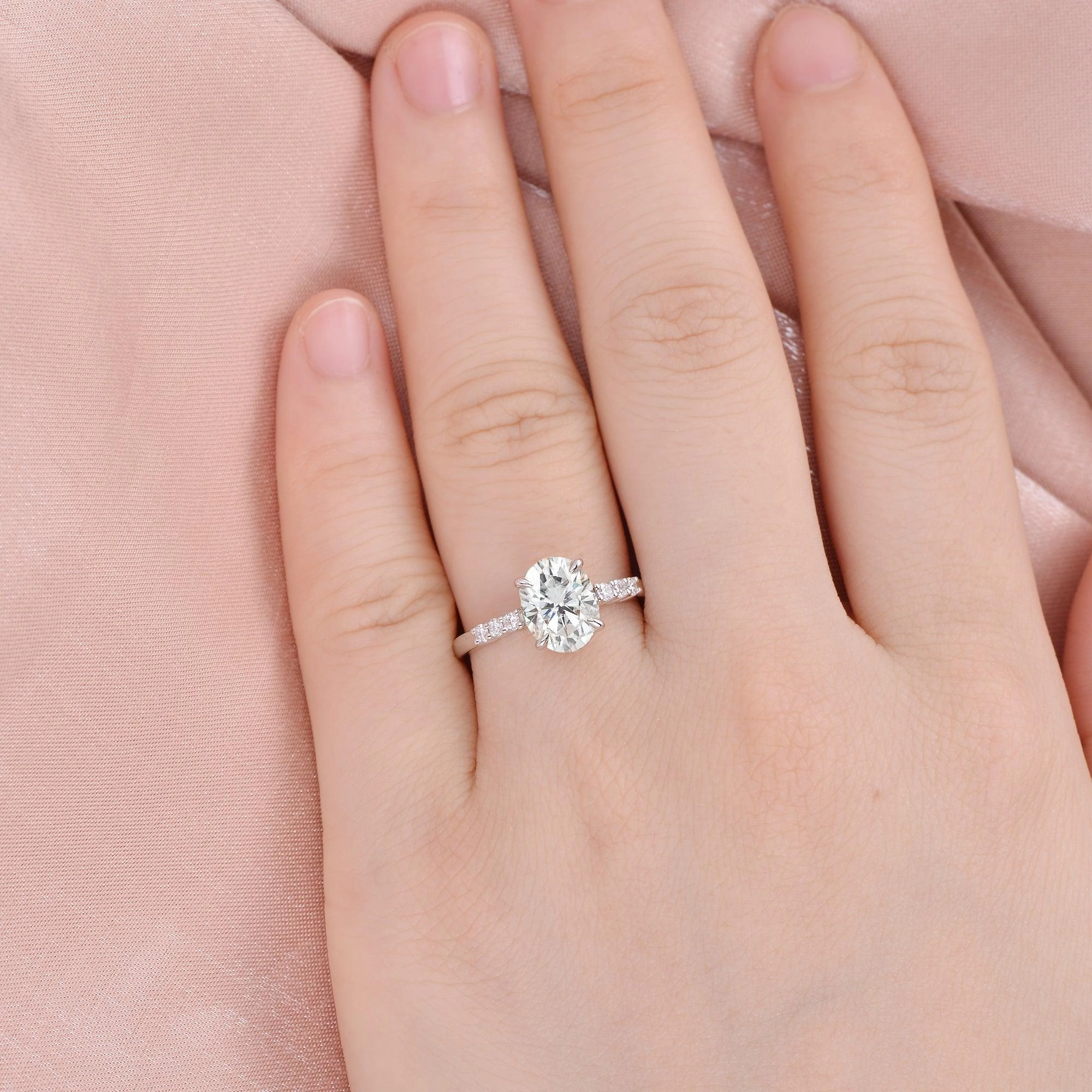 Oval Cut Moissanite White Gold Ring Vintage feel