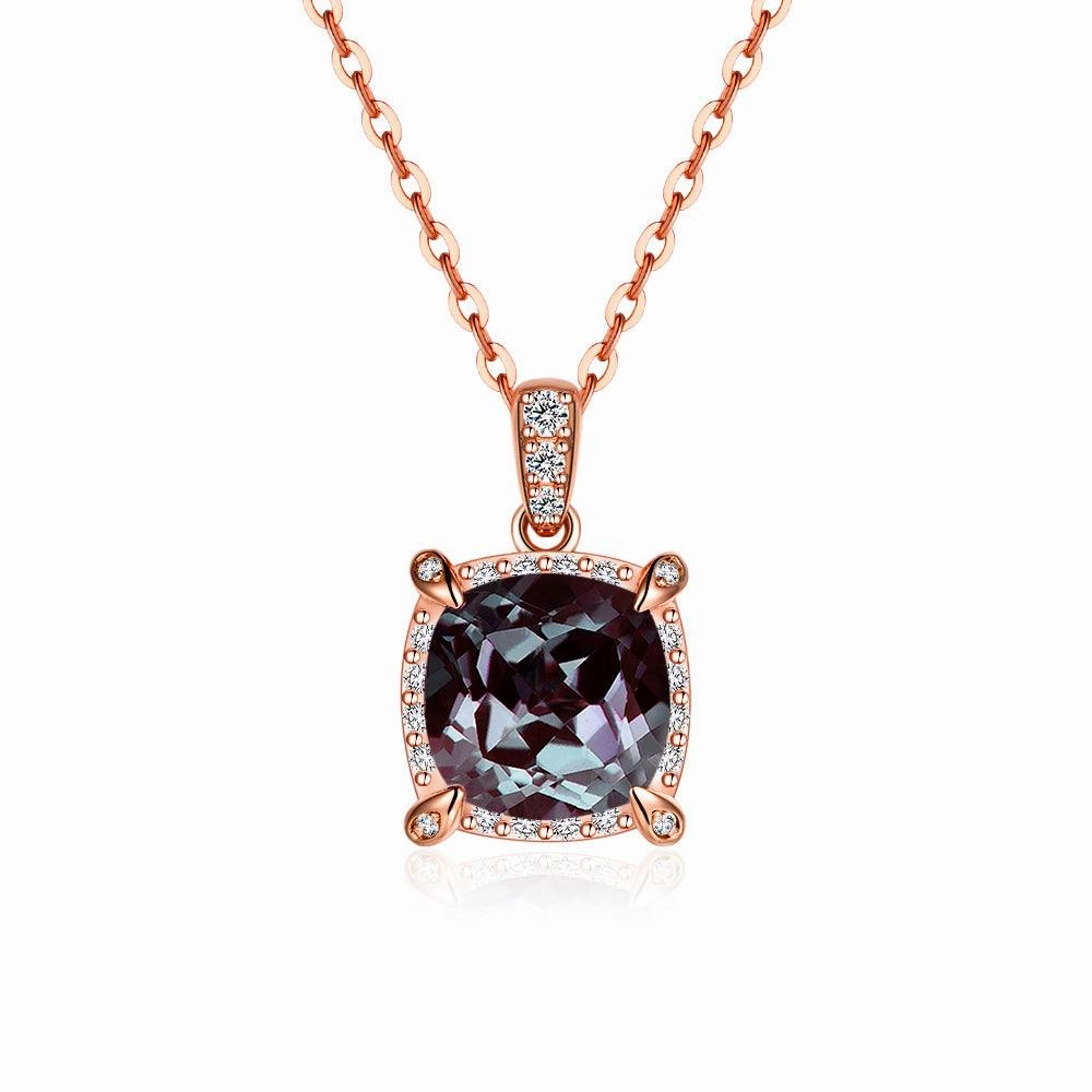 3 CT. Cushion Cut Alexandrite Moissanite Pave Pendant Light Touch