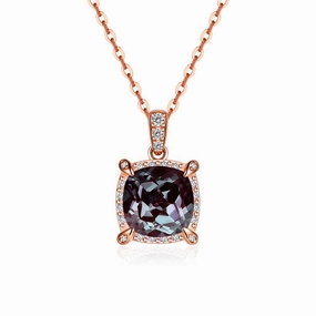 3 CT. Cushion Cut Alexandrite Moissanite Pave Pendant Light Touch