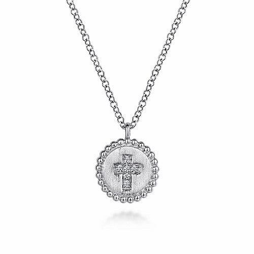 Sterling Silver Bujukan Diamond Cross Pendant Necklace Close Detail classic accessory