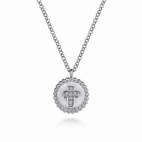 Sterling Silver Bujukan Diamond Cross Pendant Necklace Close Detail classic accessory
