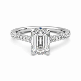 Emerald Cut Moissanite Engagement Ring with Hidden Anniversary Stone and Pav?? Accents Birthday gift Glowing Details