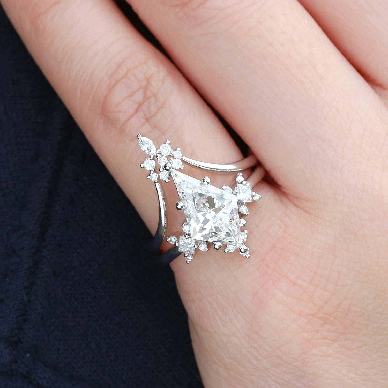 Kite Lab Grown Diamond Minimalist Engagement Ring Set 2pcs - Audrey Refined Charm