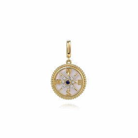 Luxury Design 14K Yellow Gold Bujukan Diamond Starburst & Mother of Pearl Medallion Pendant