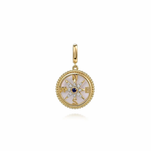 Luxury Design 14K Yellow Gold Bujukan Diamond Starburst & Mother of Pearl Medallion Pendant