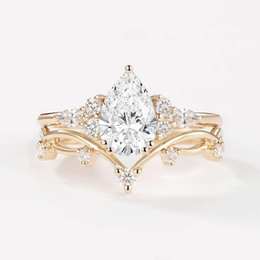 1.0ct Pear Lab Grown Diamond Leafy Ring Set 2pcs - Ona Shine And Style Elegant Fit