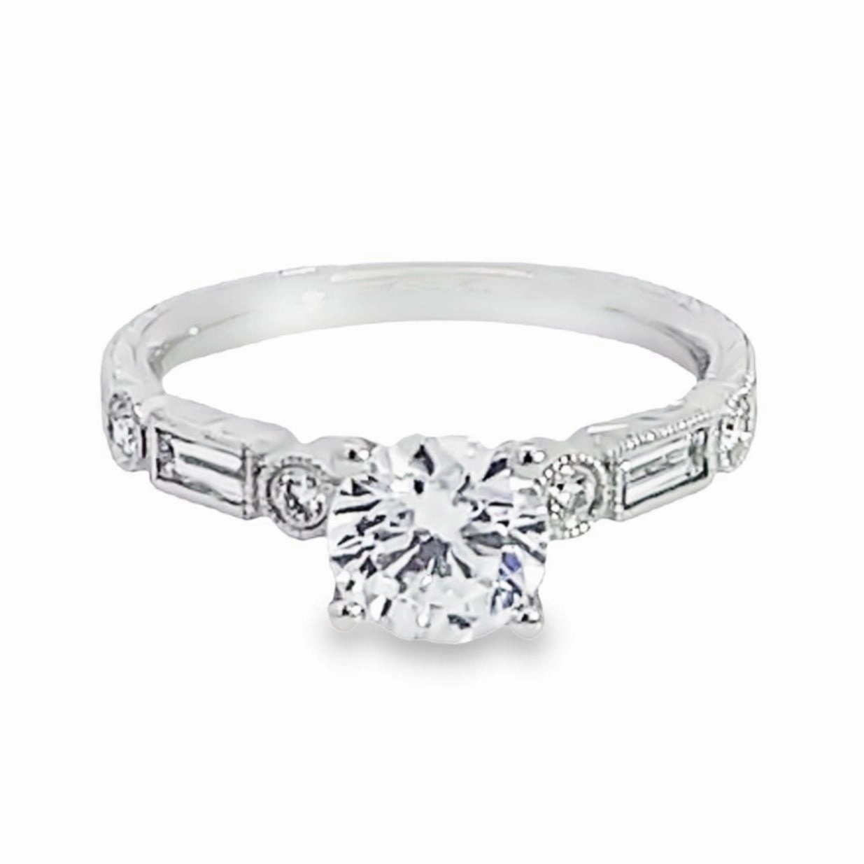 Minimal Touch Feminine Finish 14K White Gold Accented Band Diamond Engagement Ring