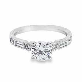 Minimal Touch Feminine Finish 14K White Gold Accented Band Diamond Engagement Ring