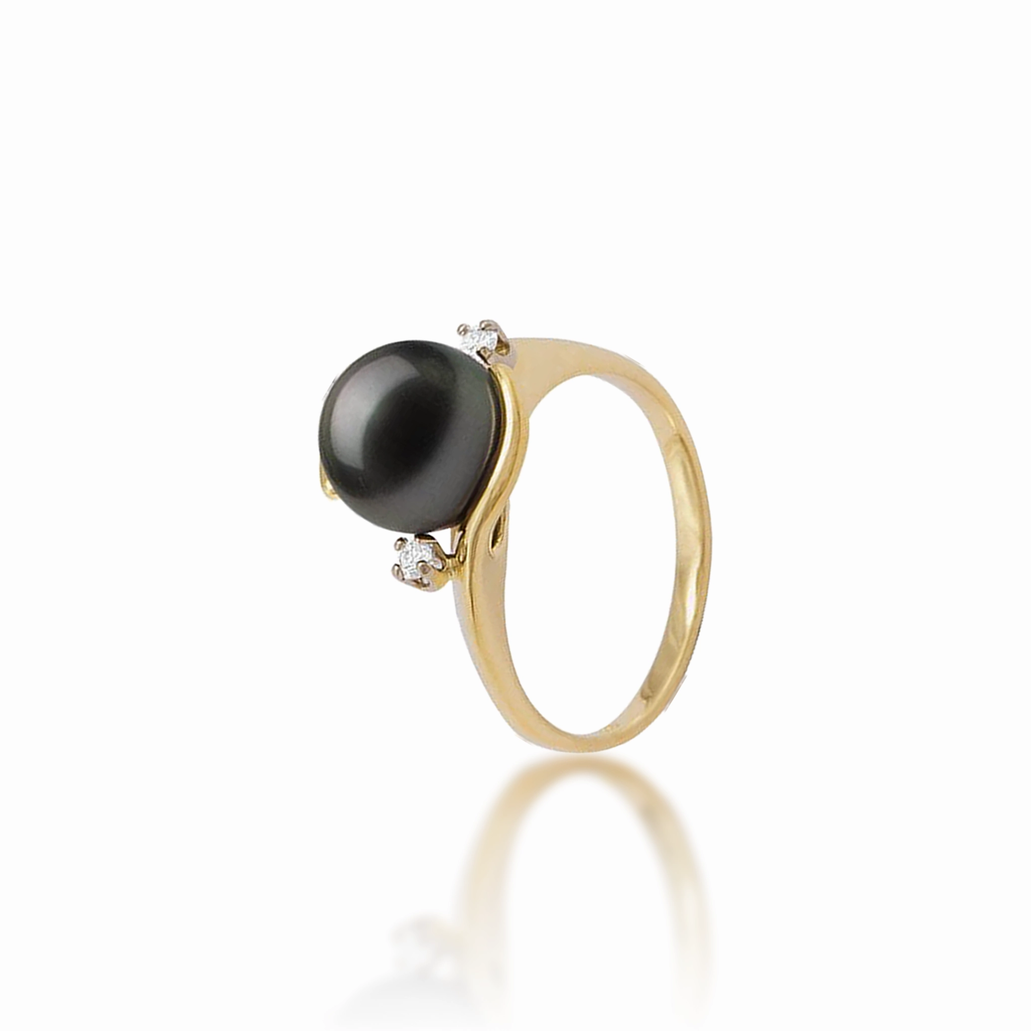 Versatile Shine Gentle Spark Tahitian Black Pearl Ring in Gold with Diamonds - 9-10mm
