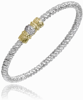 Unique Feature 14K Yellow Gold and Sterling Silver Diamond Bangle Bracelet