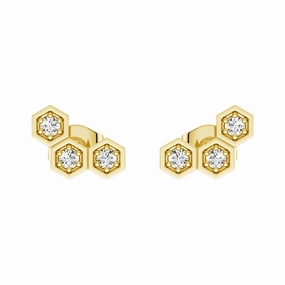 Fashion Look Honeycomb Hexagon Cluster Stud Earrings with Lab Grown Diamonds