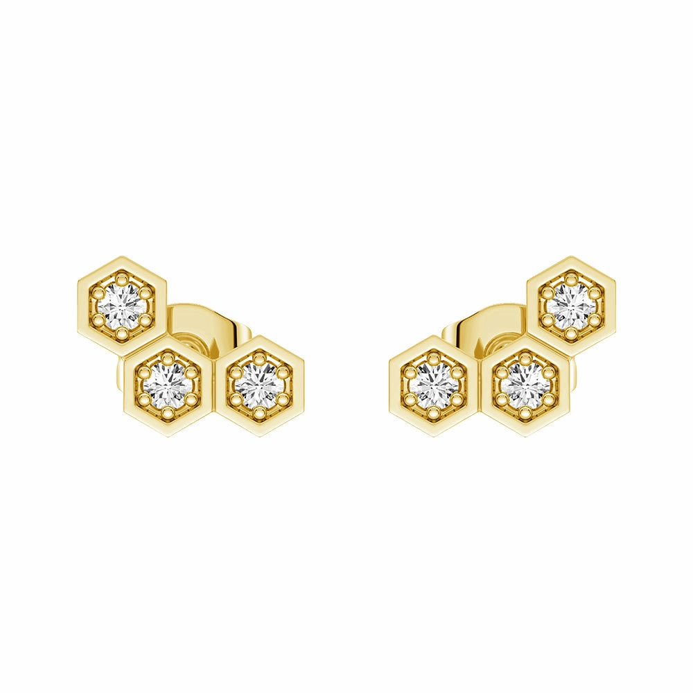 Fashion Look Honeycomb Hexagon Cluster Stud Earrings with Lab Grown Diamonds