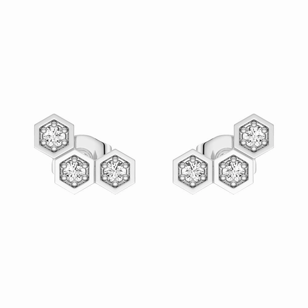 Celebration Style Honeycomb Hexagon Cluster Stud Earrings with Lab Grown Diamonds