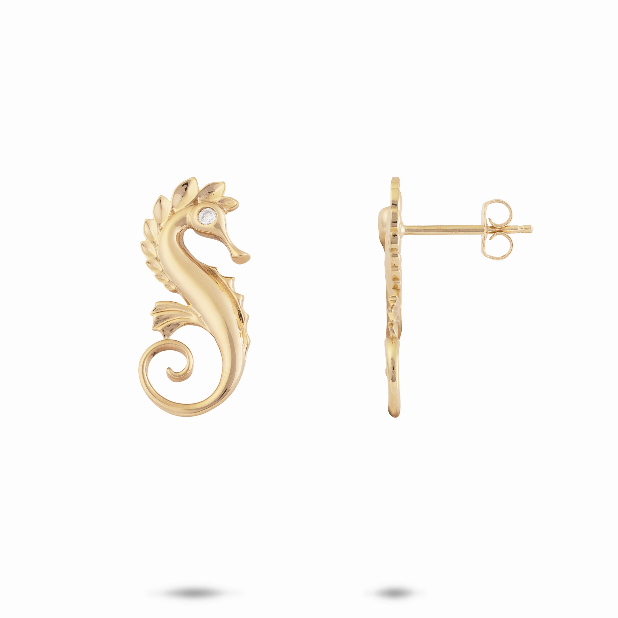Ocean Dance Seahorse Earrings in Gold with Diamonds - 20mm Classic Layers