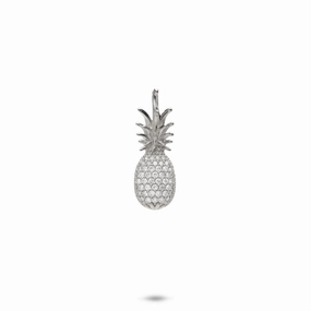Charming Accent Pineapple Pendant in White Gold with Diamonds- 20mm