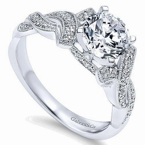 Custom Token Prize Piece Twisted Shank Round Diamond Ring 14K White Gold .24 Cttw 205A