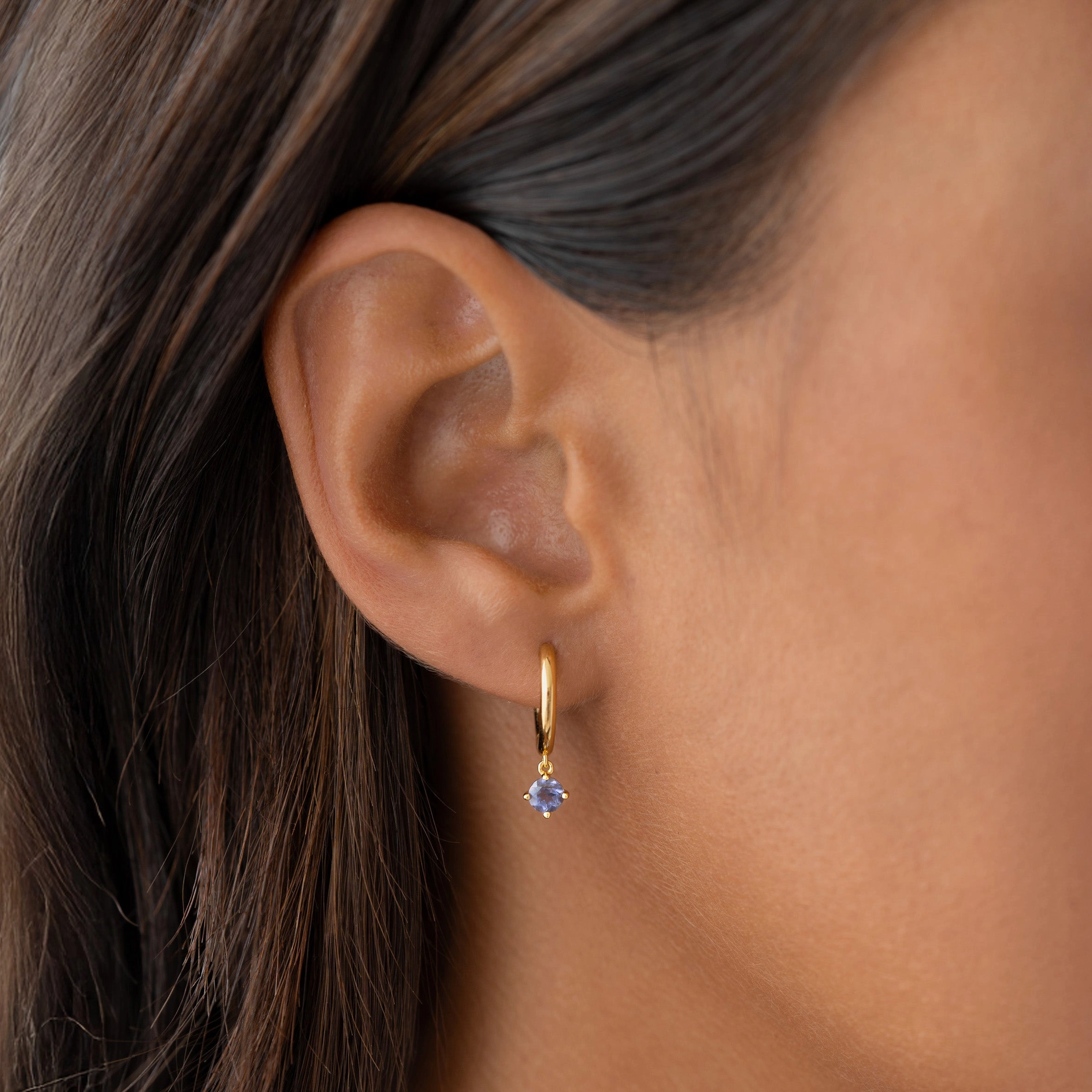 Day Look December Birthstone Drop Huggie Earrings - Cordierite