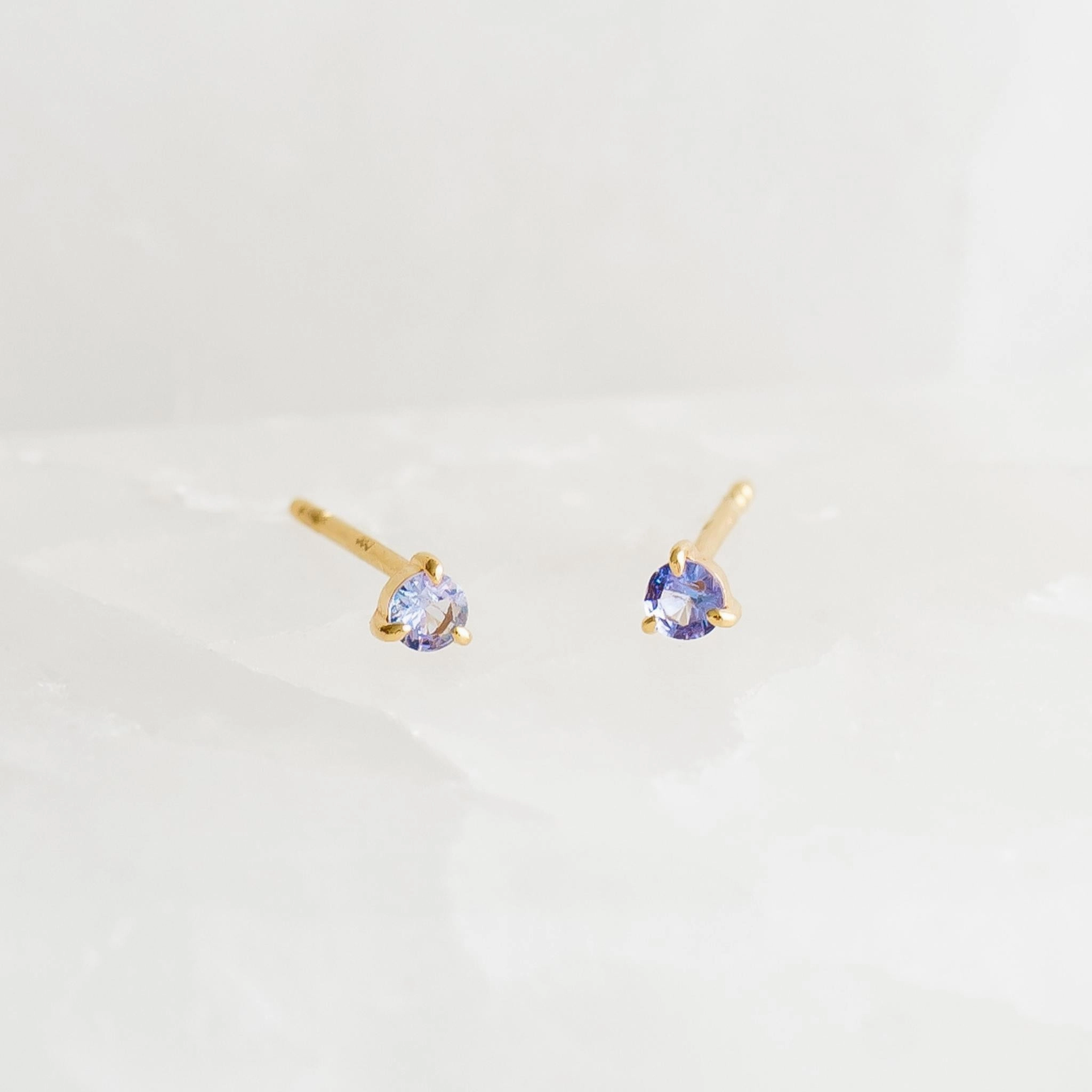 December Birthstone Stud Earrings 14k Gold - Tanzanite Minimal Design Refined Quality