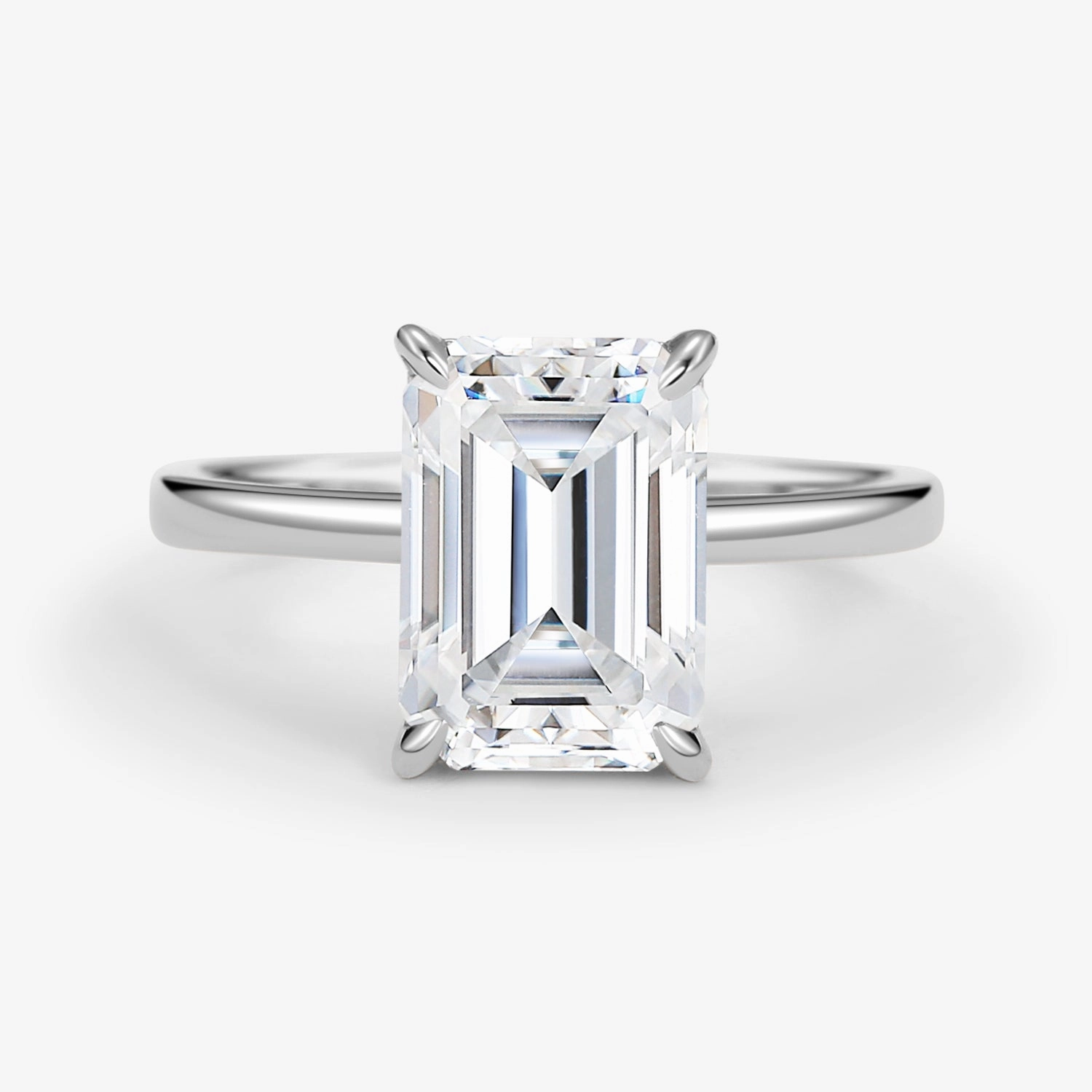 Accent Detail Bright Shine Emerald Cut Moissanite Solitaire Engagement Ring