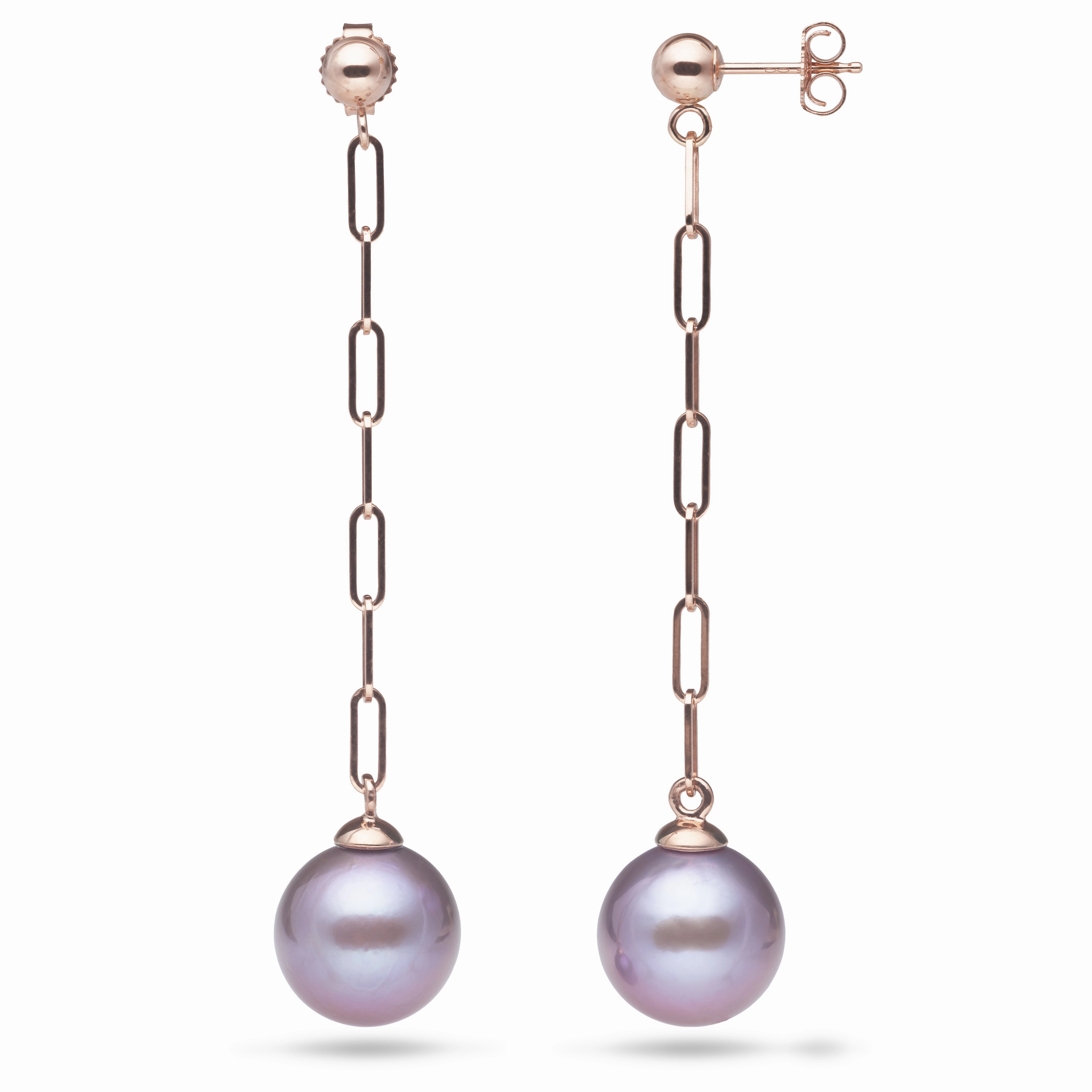 Chic Pop Quick Fit Ultraviolet Freshwater Pearl Paperclip Chain Earrings in Rose Gold - 10-11mm