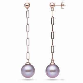 Chic Pop Quick Fit Ultraviolet Freshwater Pearl Paperclip Chain Earrings in Rose Gold - 10-11mm