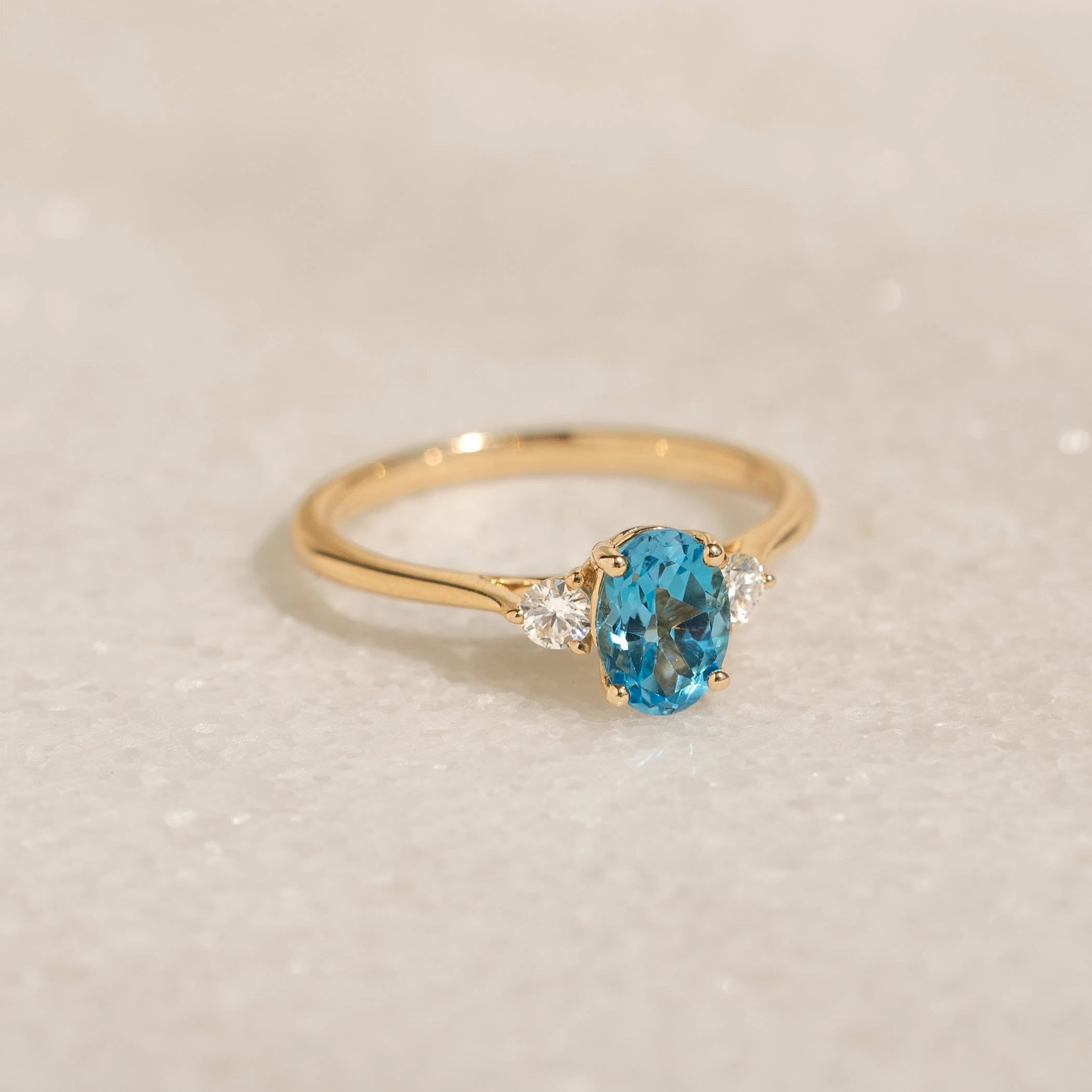 Swiss Blue Topaz and Diamond Ring 14k Gold - Kindra Distinctive Shape