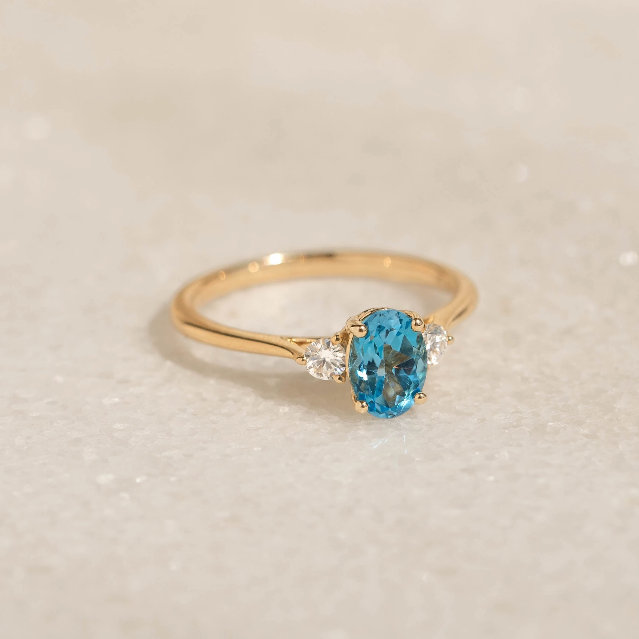 Swiss Blue Topaz and Diamond Ring 14k Gold - Kindra Color Pop Exclusive Jewelry