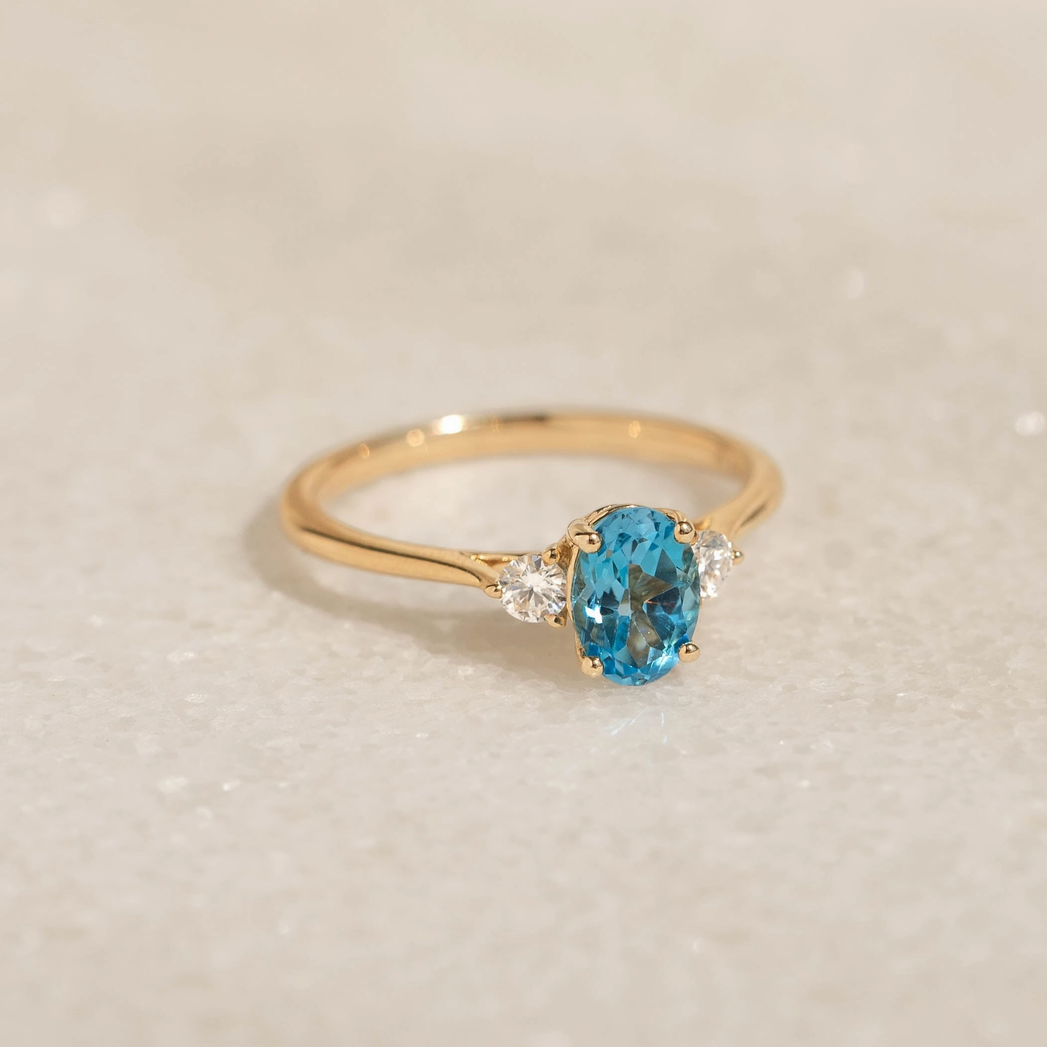 Bridal Accessory Swiss Blue Topaz and Diamond Ring 14k Gold - Kindra