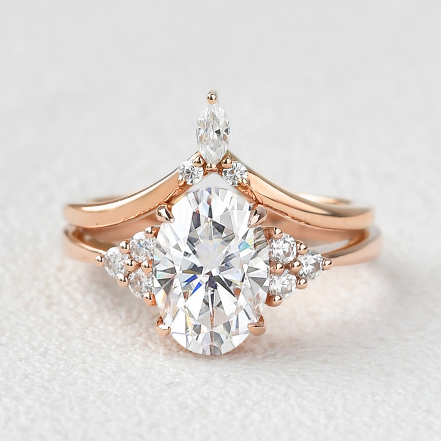 2.0ct Oval Cut Moissanite Vintage Gold Ring Set 2pcs Sparkling Touch