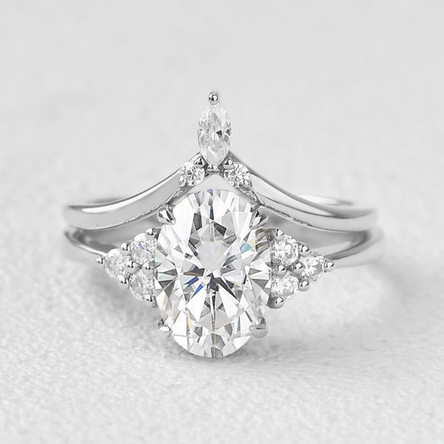 2.0ct Oval Cut Moissanite Vintage Gold Ring Set 2pcs Radiant Craft