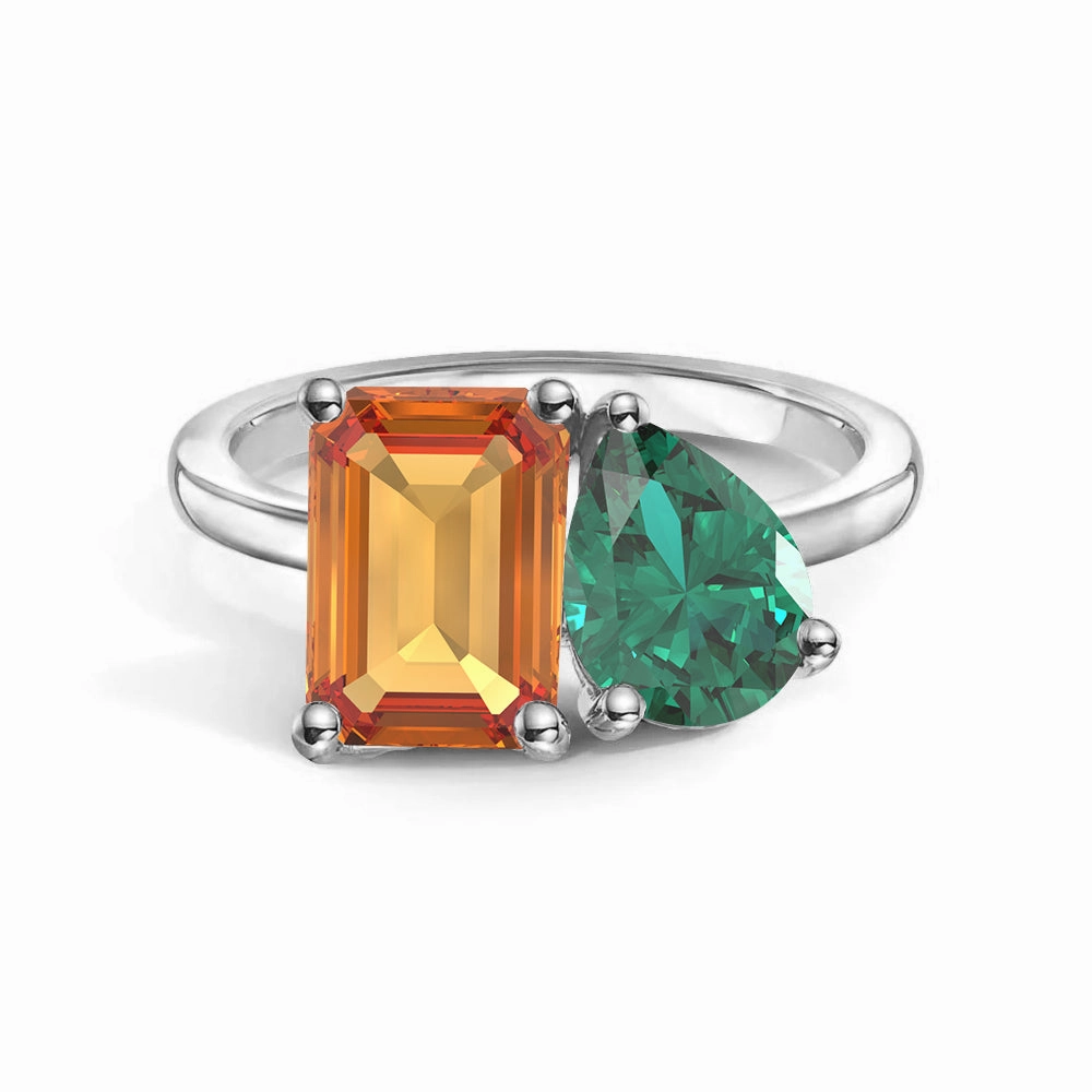 Elegant Pairing Lustrous Highlight Toi et Moi Personalized Citrine Birthstone Anniversary Ring